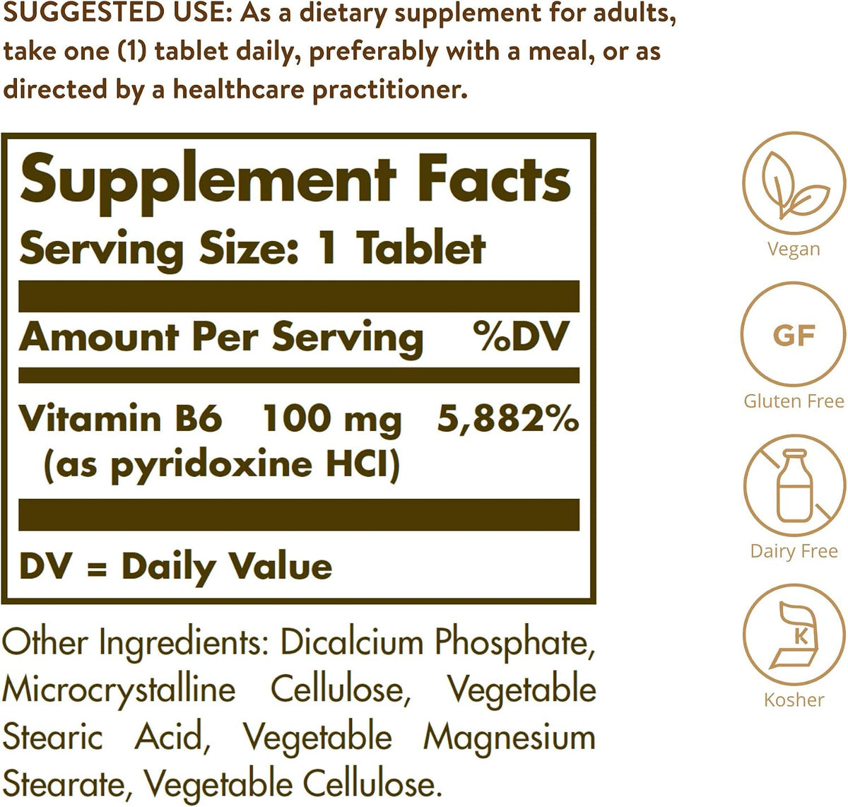 Solgar Vitamin B-6 100 mg, 100 Tablets - görsel 2