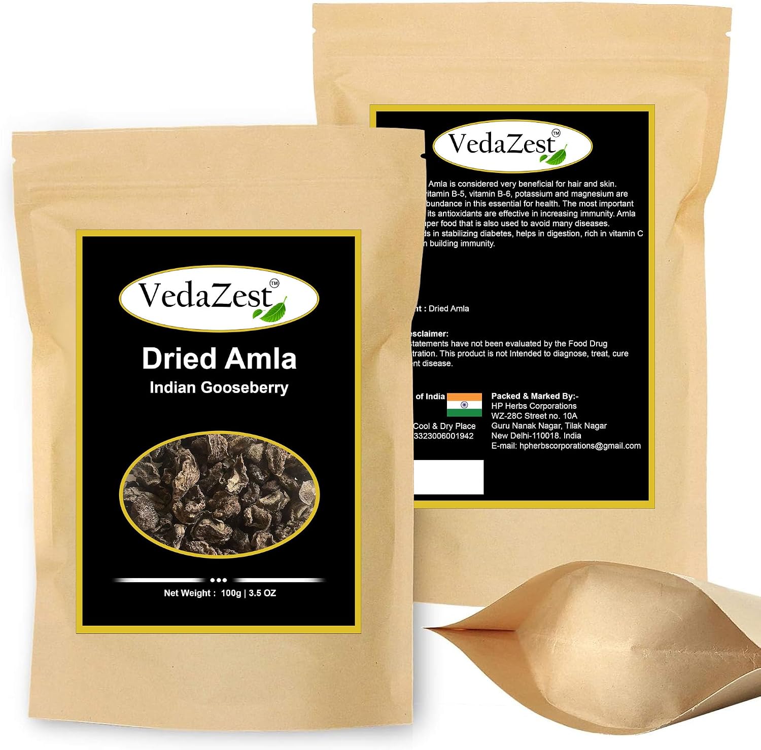 Vedazest Organics Dried Amla (Indian Gooseberry) 100g for Tea, Smoothies and Hair Care - görsel 1