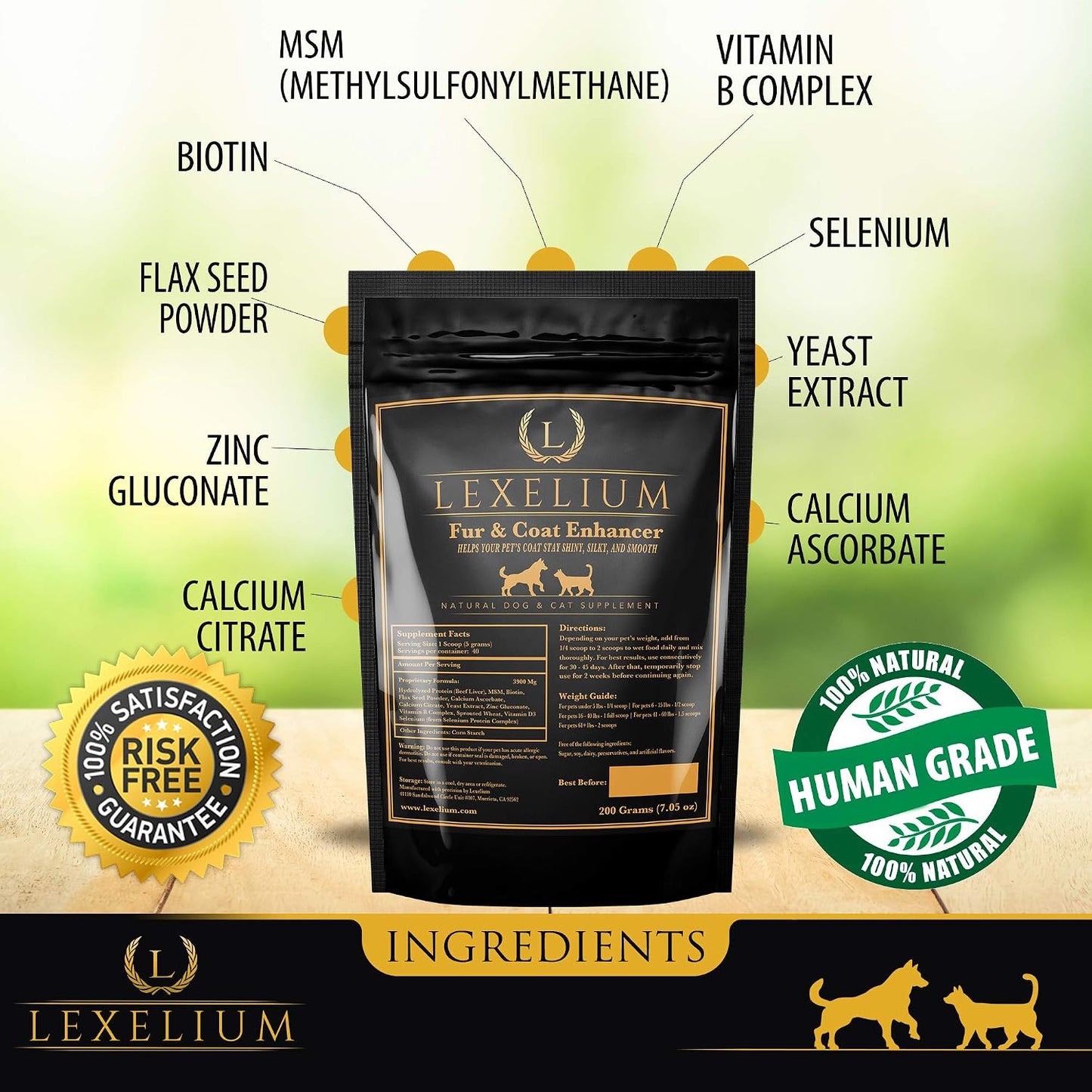 Lexelium Dermatitis Skin and Coat Supplement for Dogs and Cats - Promotes Healthy Skin and Coat, Helps with Itching and Dry Skin - Natural Powder Formula - 200g - görsel 3