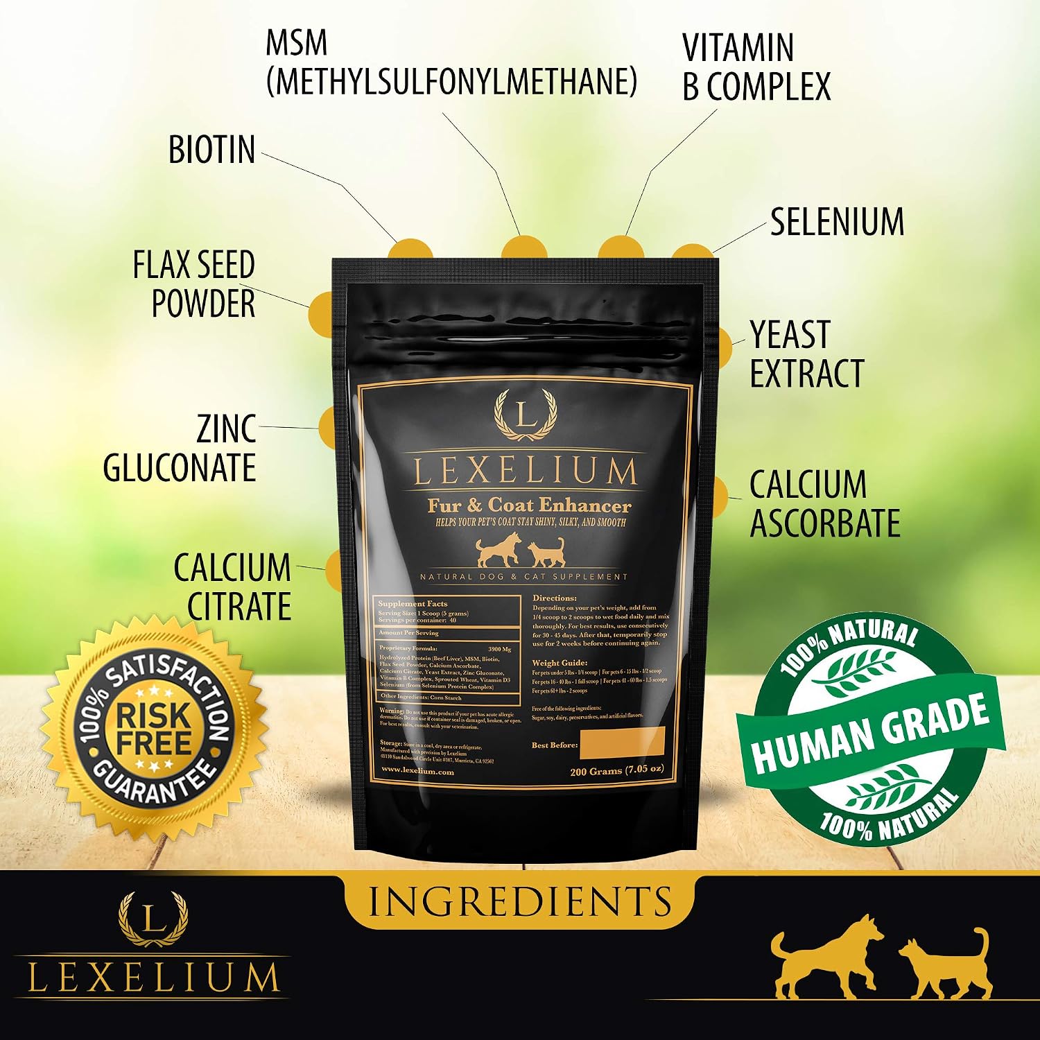 Lexelium Dermatitis Skin and Coat Supplement for Dogs and Cats - Promotes Healthy Skin and Coat, Helps with Itching and Dry Skin - Natural Powder Formula - 200g - görsel 3