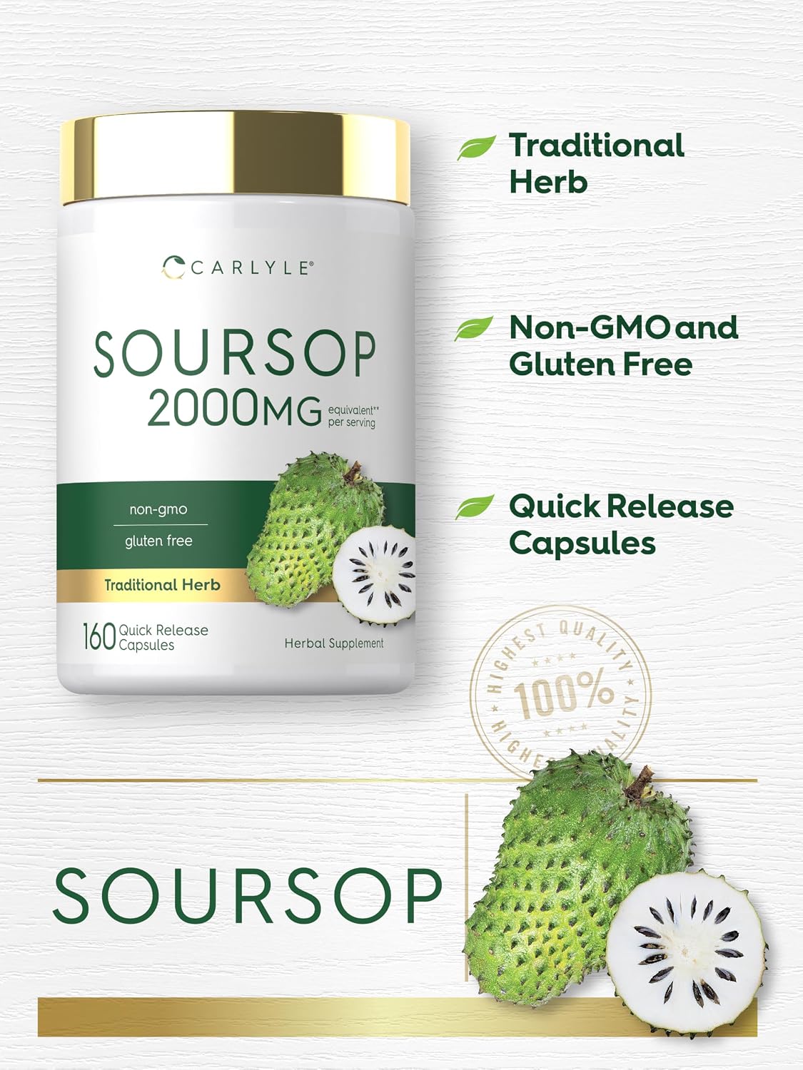 Carlyle Soursop Leaves, 160 Capsules - Traditional Herbal Food Supplement - görsel 4