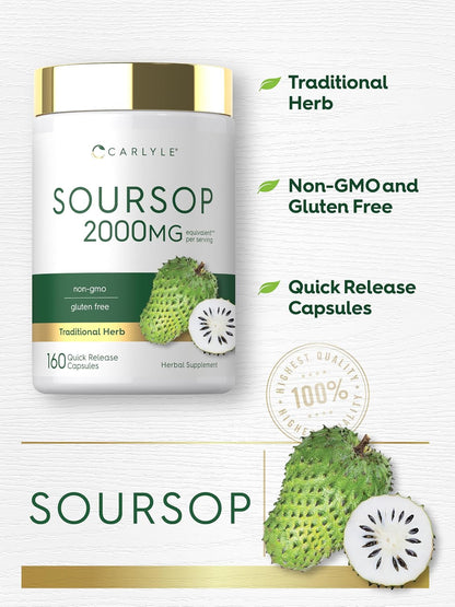 Carlyle Soursop Leaves, 160 Capsules - Traditional Herbal Food Supplement