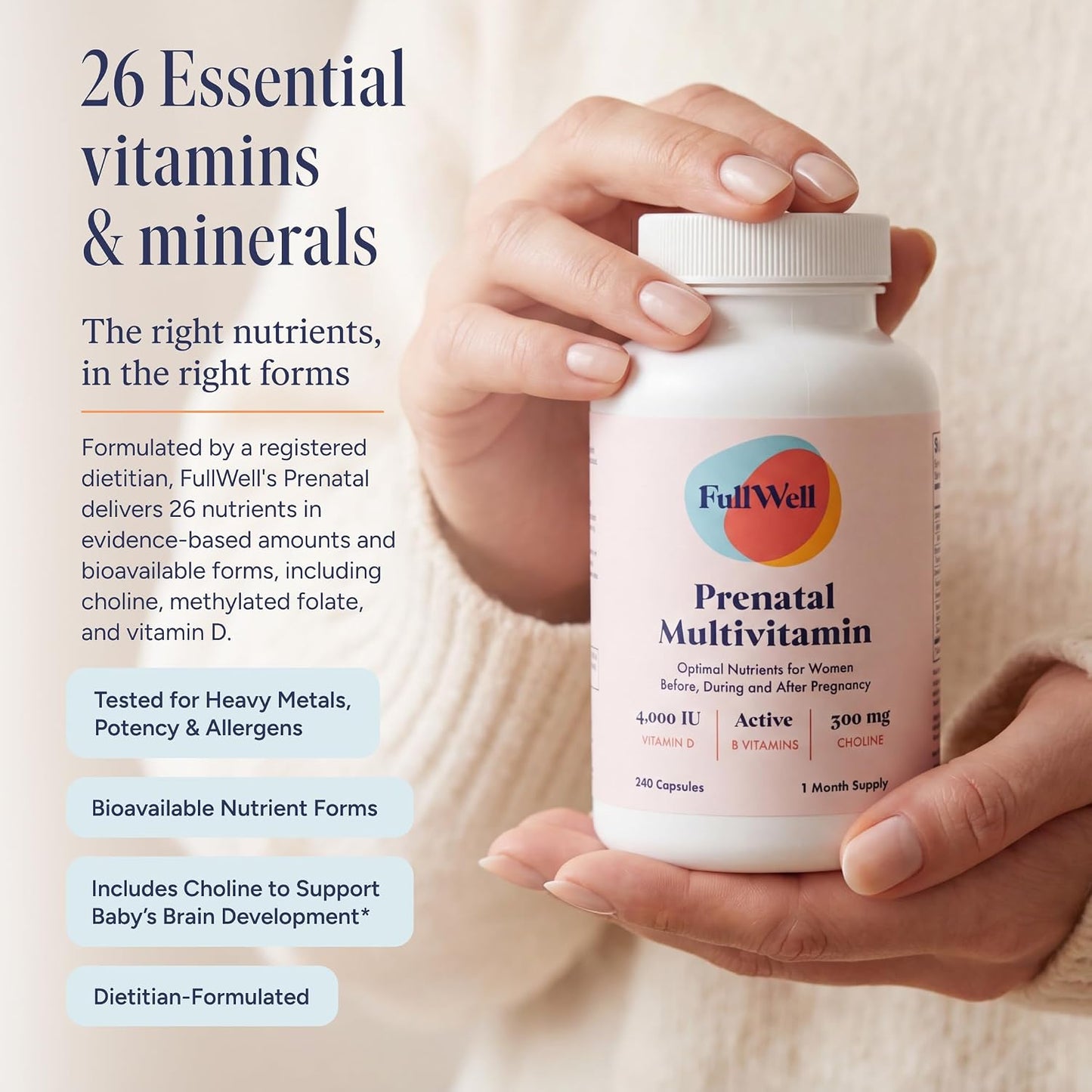 FullWell Women's Prenatal Multivitamin, 240 Capsules (30 Servings) - görsel 2