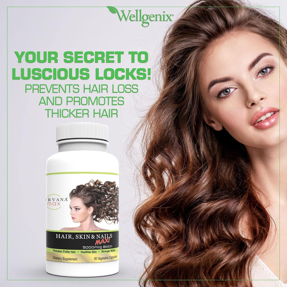 Wellgenix Purvana MAX Hair, Skin & Nails Food Supplement - 5000mcg Biotin with MSM & B-Complex, 180 Vegan Capsules (2-Pack) - görsel 3