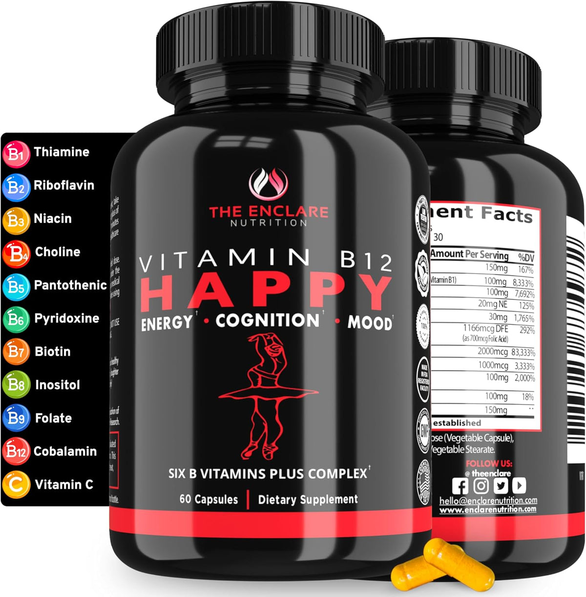 Vitamin B Complex with Vitamin C, Biotin, Inositol, Folic Acid – Energy, Brain and Immune Support - görsel 2