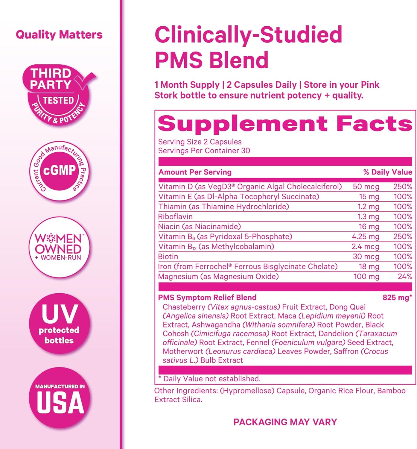 Pink Stork PMS Supplement for Women – Vitex, Ashwagandha, Maca Root and 10 Vitamins and Minerals - görsel 6