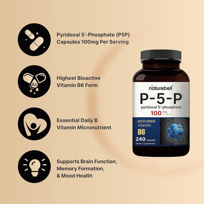 NatureBell P5P Vitamin B6 100mg, 240 Capsules - Activated Pyridoxal 5'-Phosphate