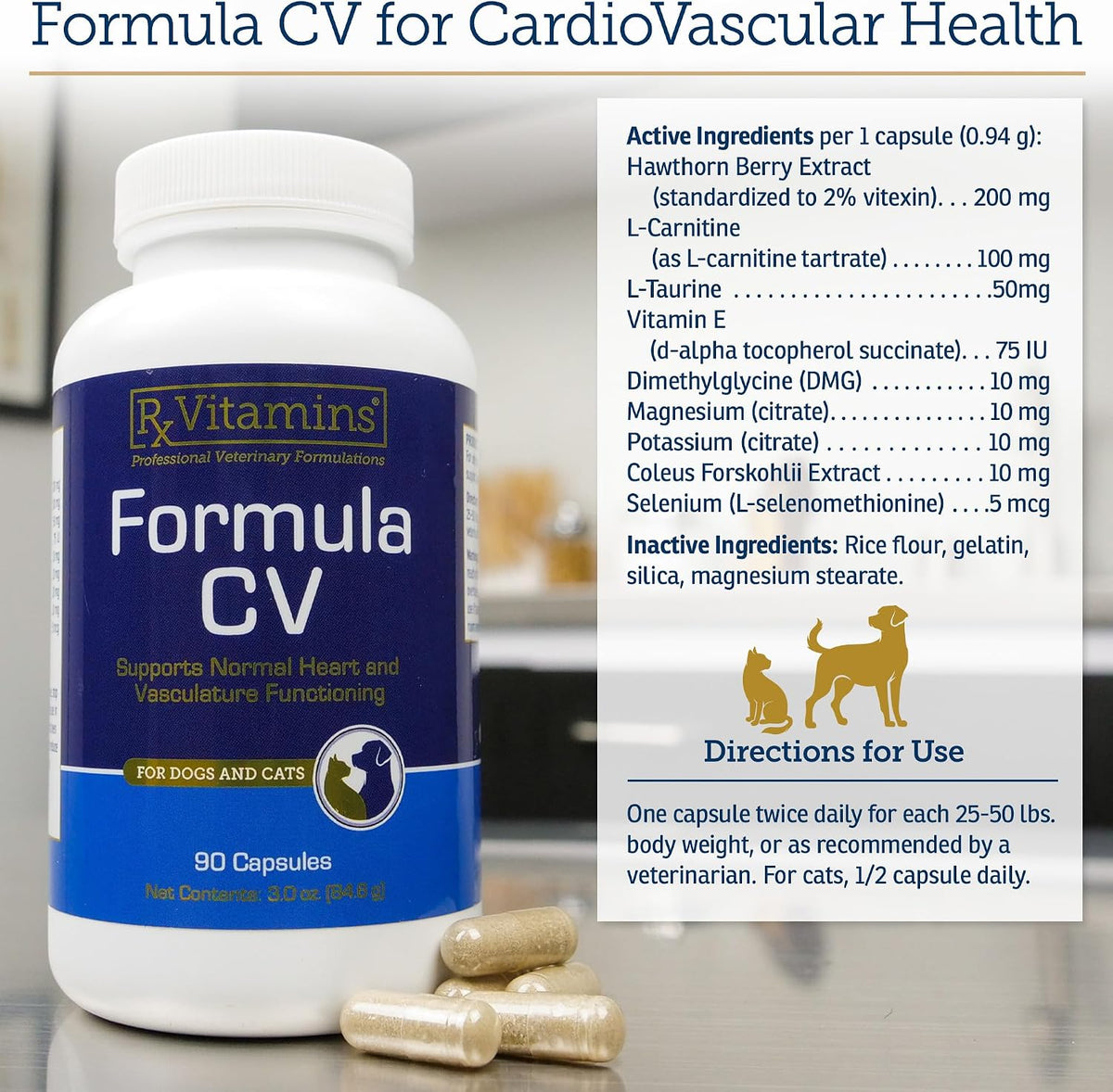 Rx Vitamins Formula CV - Hawthorn Berry Capsules with Taurine for Dogs & Cats - Heart Health Supplement with Magnesium and Potassium - 90 Capsules - görsel 6