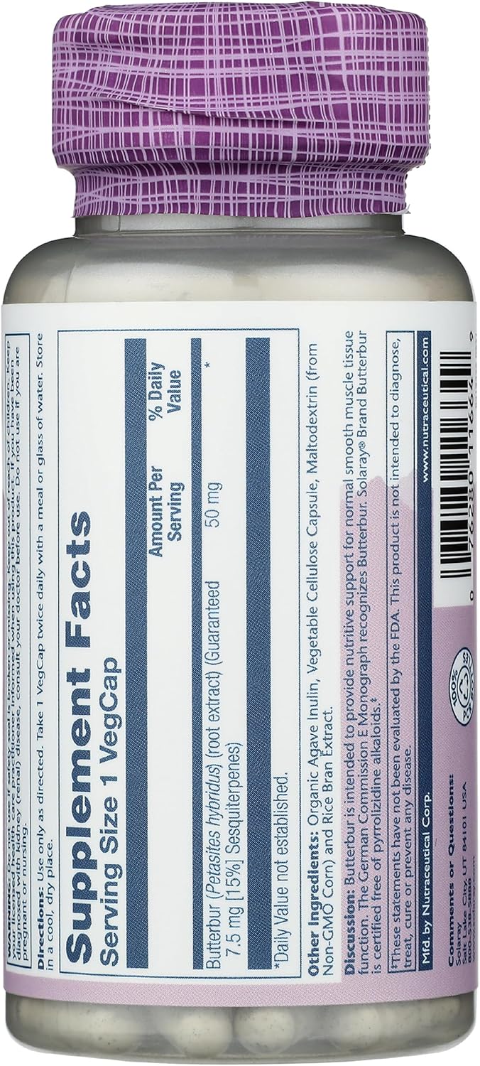 Solaray Butterbur Root Extract 50 mg Supplement – Vegan, Non-GMO, 60 Veg Caps - görsel 3