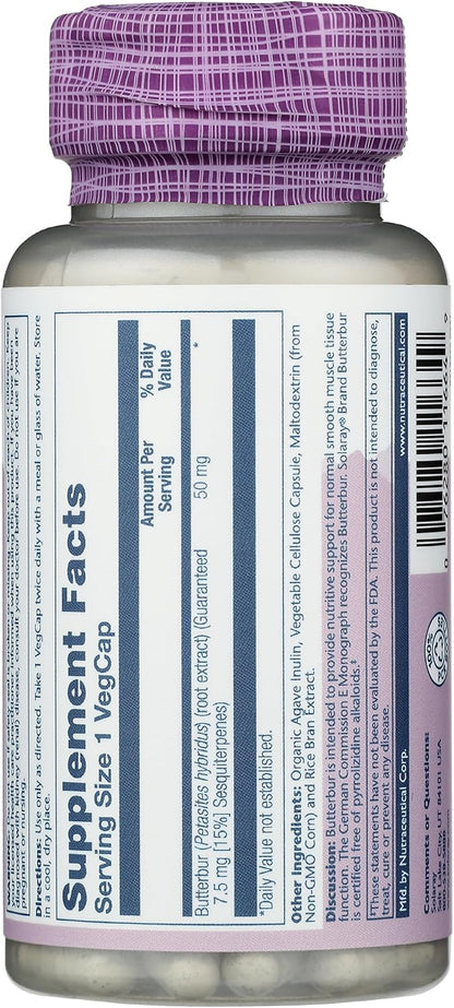 Solaray Butterbur Root Extract 50 mg Supplement – Vegan, Non-GMO, 60 Veg Caps