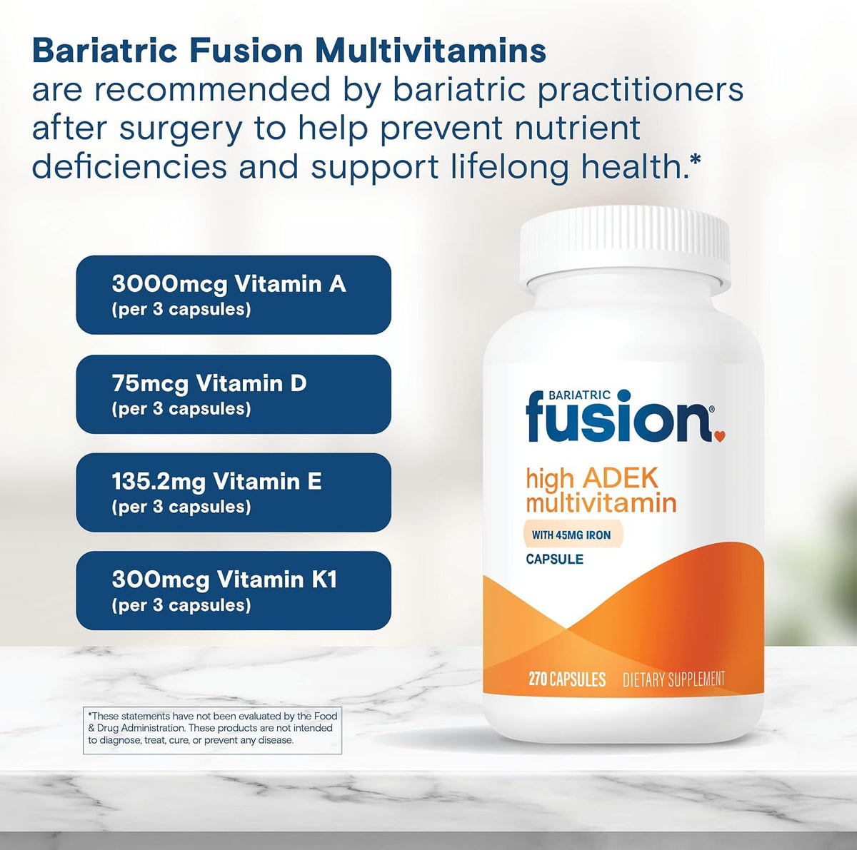 Bariatric Fusion High ADEK Multivitamin Capsule with 45mg Iron – 1080 Capsules (1 Year Supply) - görsel 5