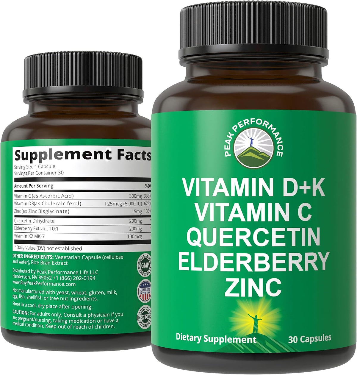 Peak Performance Immune Support Supplement - 6 Key Ingredients Vitamin D3 K2, Vitamin C, Elderberry, Zinc, Quercetin - görsel 1