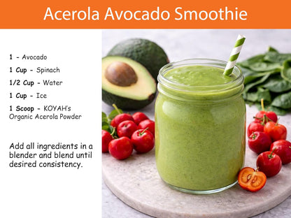 Organic Acerola Powder, Freeze-Dried: 60 Servings | 500 mg Natural Vitamin C from Whole-Food