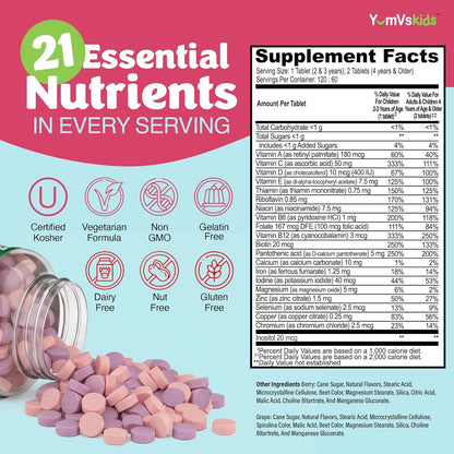YumVs Kids Multivitamin with Iron & Minerals Chewable Tablets – Grape & Berry Flavour – 120 Chewables