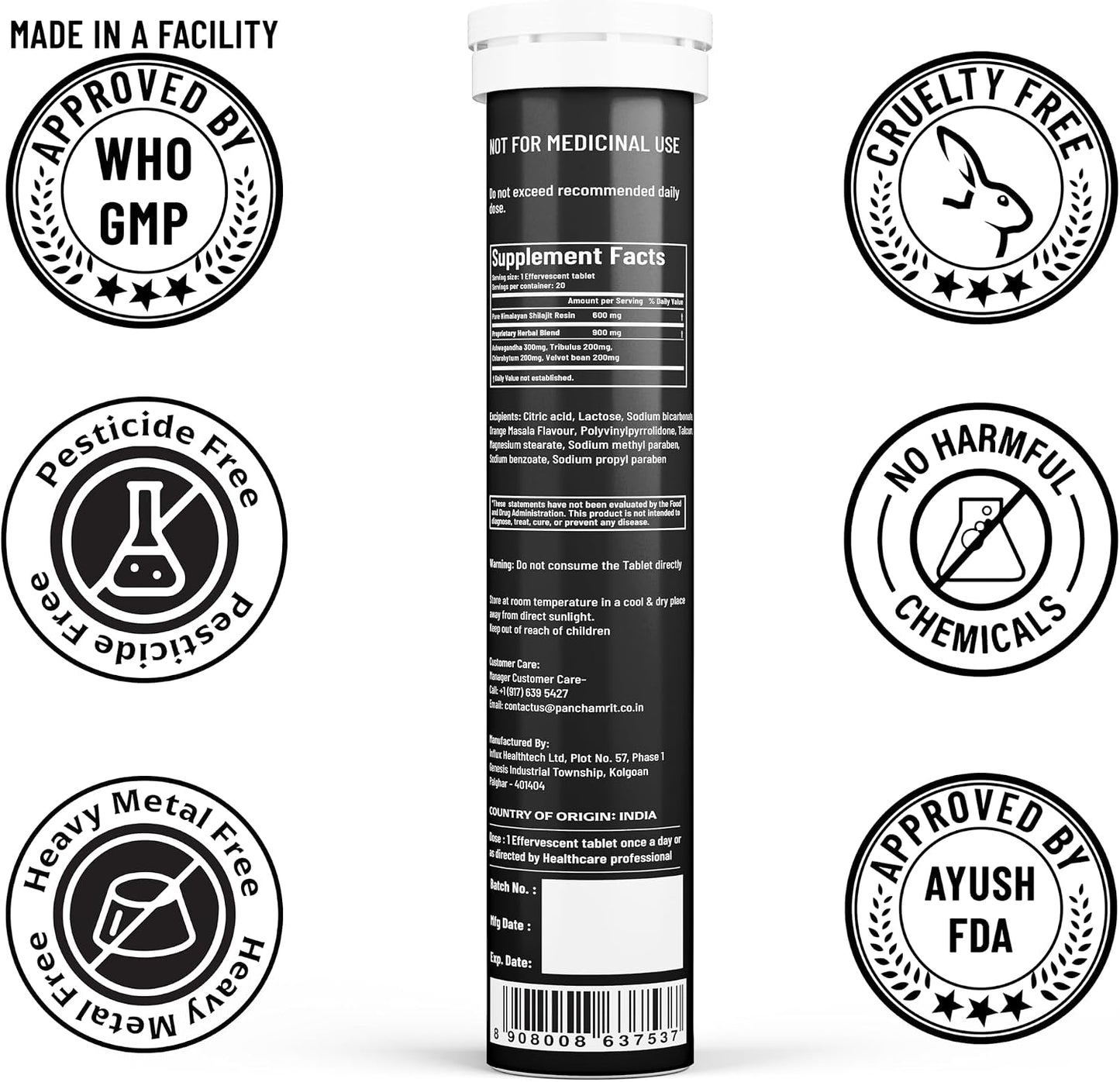Panchamrit Himalayan Shilajit Effervescent – Traditionally Used to Support Stamina & Performance and Muscle Recovery – Enriched with Ashwagandha, Kaunch Beej, Safed Musli – 15 Tablets (Pack of 2) - görsel 2