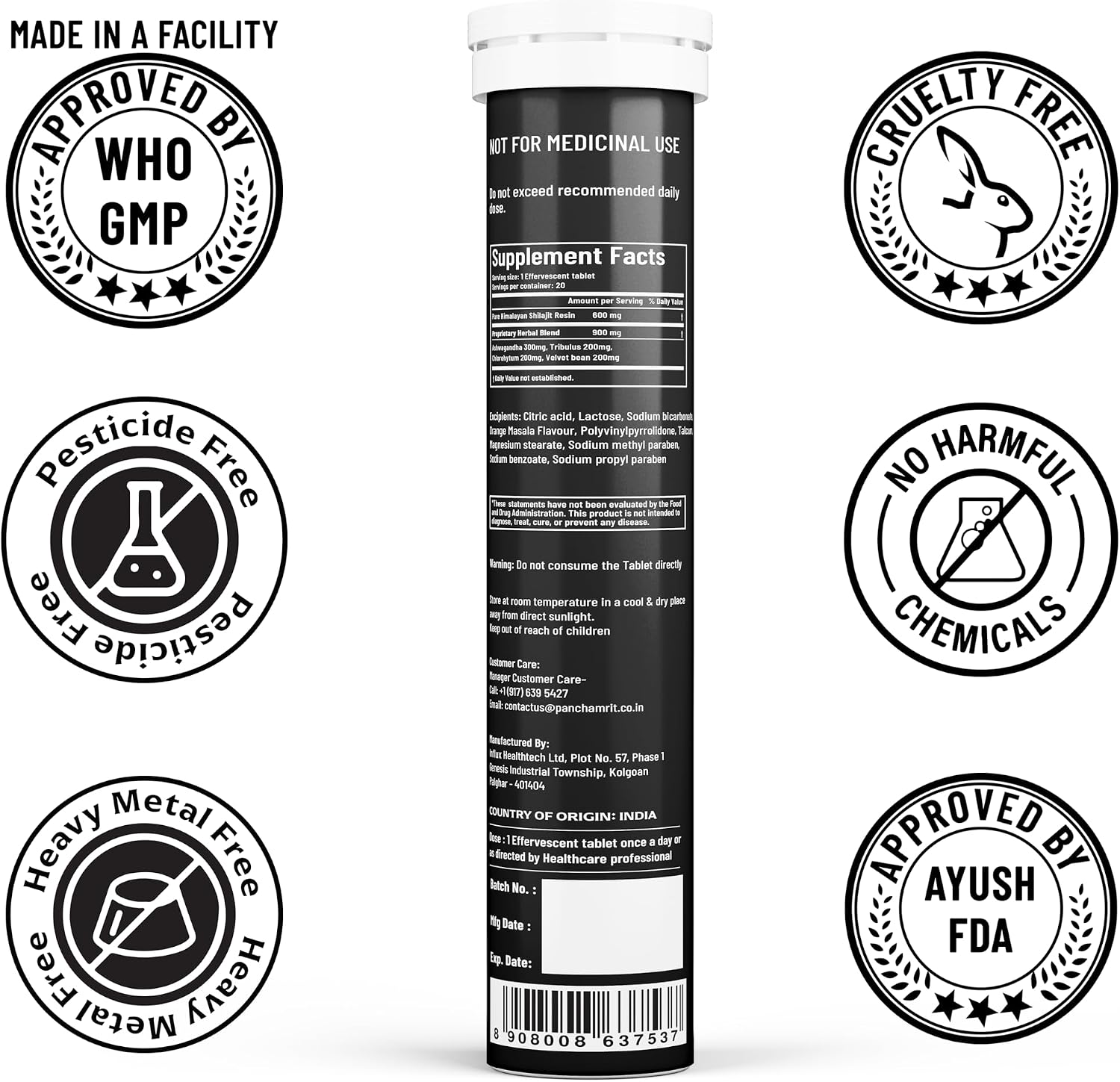 Panchamrit Himalayan Shilajit Effervescent – Traditionally Used to Support Stamina & Performance and Muscle Recovery – Enriched with Ashwagandha, Kaunch Beej, Safed Musli – 15 Tablets (Pack of 2) - görsel 2