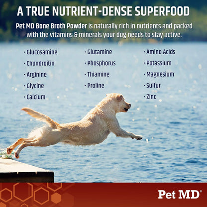 Pet MD Bone Broth for Dogs - Dog Food Topper with Vitamins, Amino Acids, Joint and Digestion Support - Made from Grade A Free Range Elk Bone Powder, 113g (4 oz)