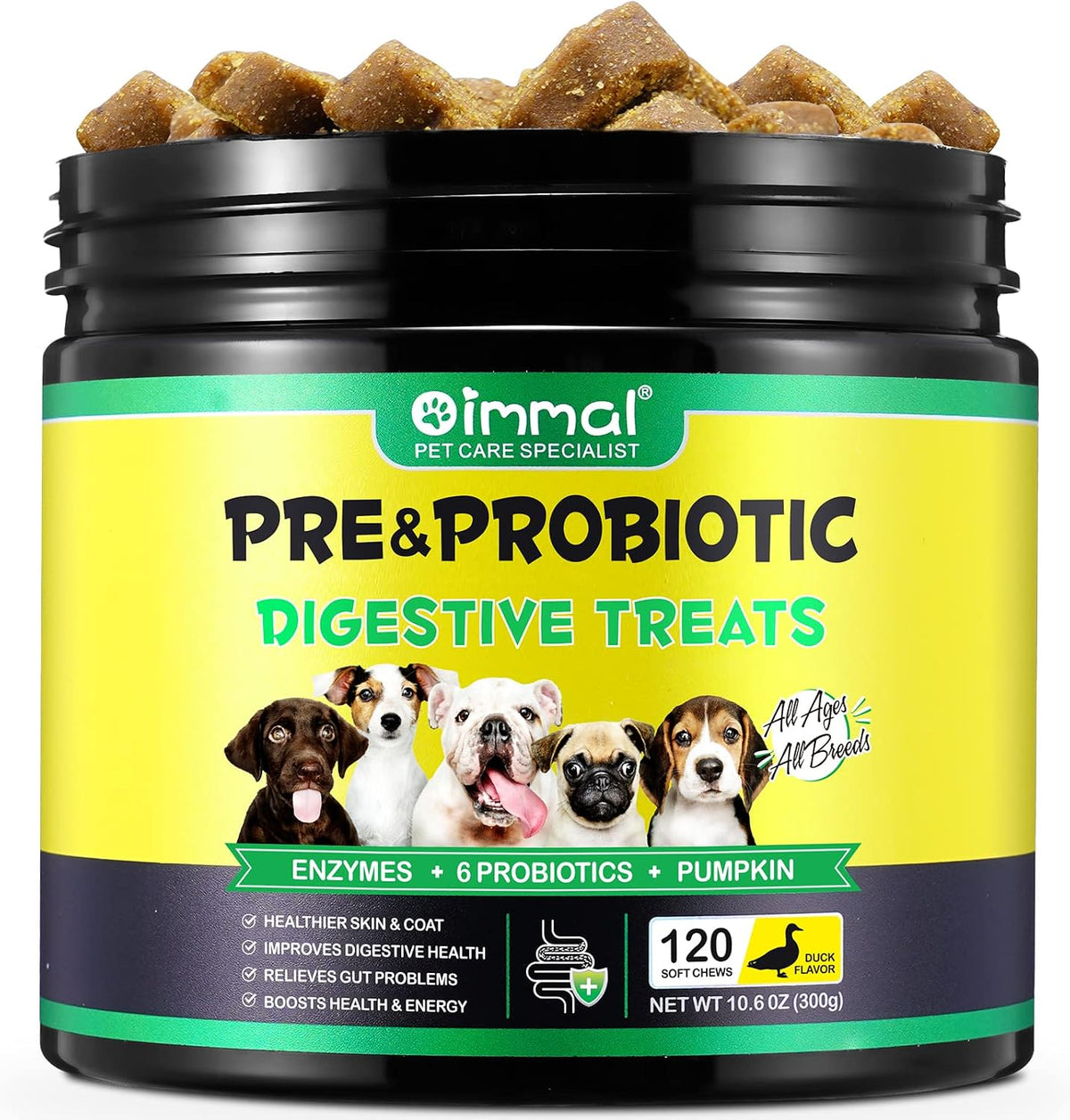 Oimmal Probiotics for Dogs Digestive Health - 120 Soft Chews with Omega-3 & 6, Vitamins, Digestive Enzymes - görsel 1