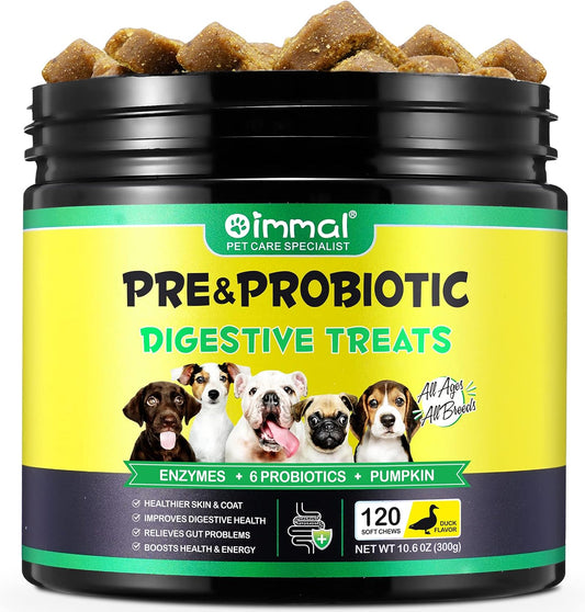 Oimmal Probiotics for Dogs Digestive Health - 120 Soft Chews with Omega-3 & 6, Vitamins, Digestive Enzymes