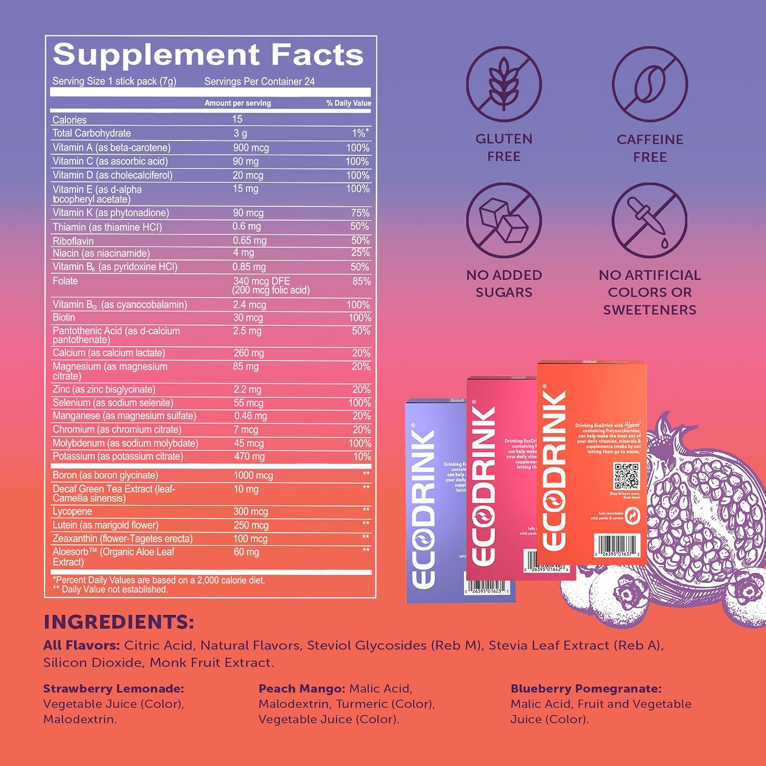 Lily of The Desert EcoDrink Nutrient Support Hydration Packets (3 Flavours) – Naturally Sweetened Multivitamin Electrolyte Mix with Aloe, 24 Stick Packs per Box, 7g Each - görsel 2