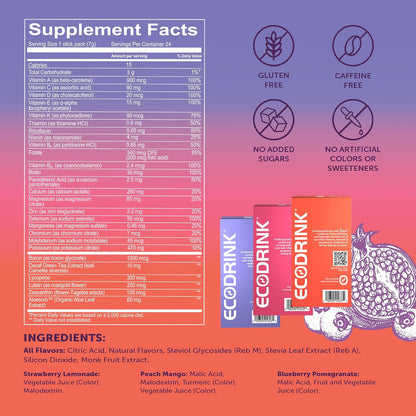 Lily of The Desert EcoDrink Nutrient Support Hydration Packets (3 Flavours) – Naturally Sweetened Multivitamin Electrolyte Mix with Aloe, 24 Stick Packs per Box, 7g Each