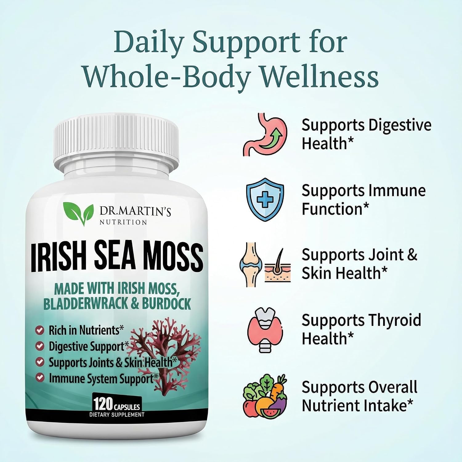Dr. Martin's Irish Sea Moss Supplement 2625mg - 120 Capsules - görsel 5
