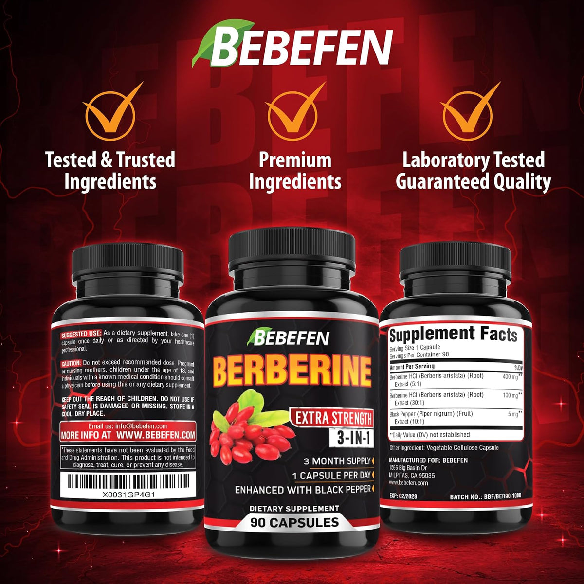 BEBEFEN Berberine Capsules with Black Pepper Extract - görsel 7