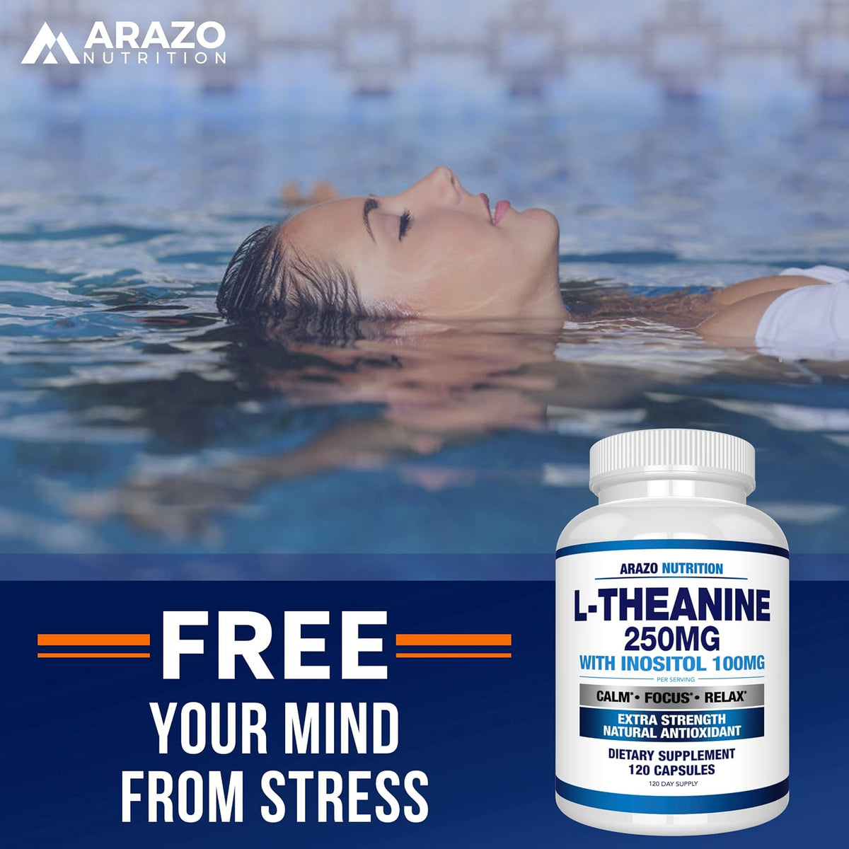 Arazo Nutrition L-Theanine 250mg with Inositol 100mg, 120 Vegetarian Capsules – Image 5