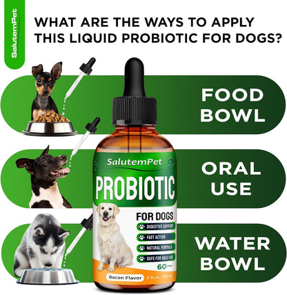 Probiotics for Dogs - Liquid Probiotics with Prebiotics & Digestive Enzymes - Gut Flora Support - Bacon Flavour - 59 ml