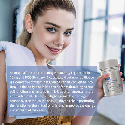 NR Nicotinamide Riboside Supplement 300 mg with L-Ergothioneine and PQQ - 60 Capsules