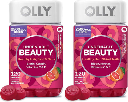 OLLY Undeniable Beauty Hair, Skin & Nails Gummies with Biotin 2500mcg, Keratin & Vitamin C – Grapefruit – 120 Count