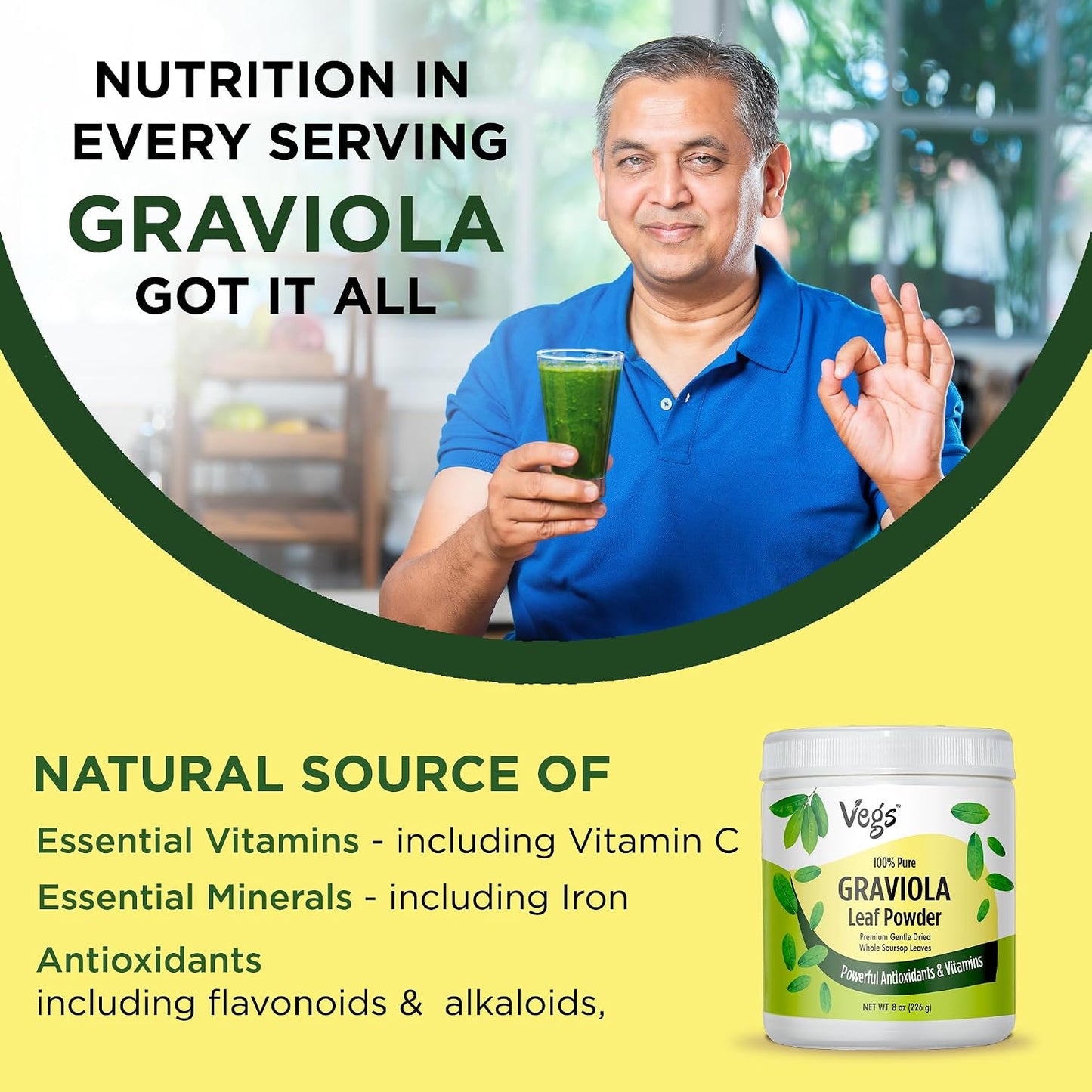 Vegs Organic Graviola Soursop Leaf Powder - Single Origin, True Green, 227 g - görsel 5