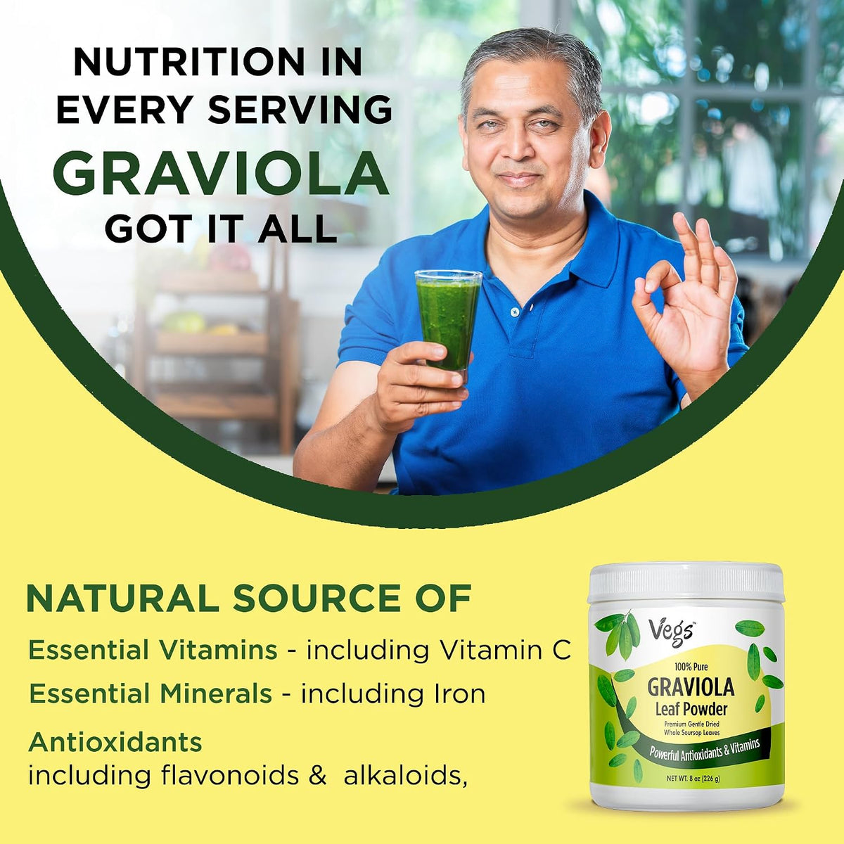 Vegs Organic Graviola Soursop Leaf Powder - Single Origin, True Green, 227 g - görsel 5