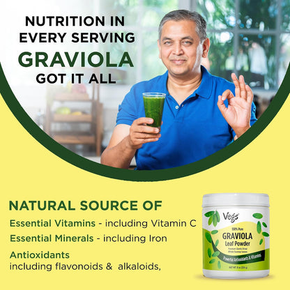 Vegs Organic Graviola Soursop Leaf Powder - Single Origin, True Green, 227 g