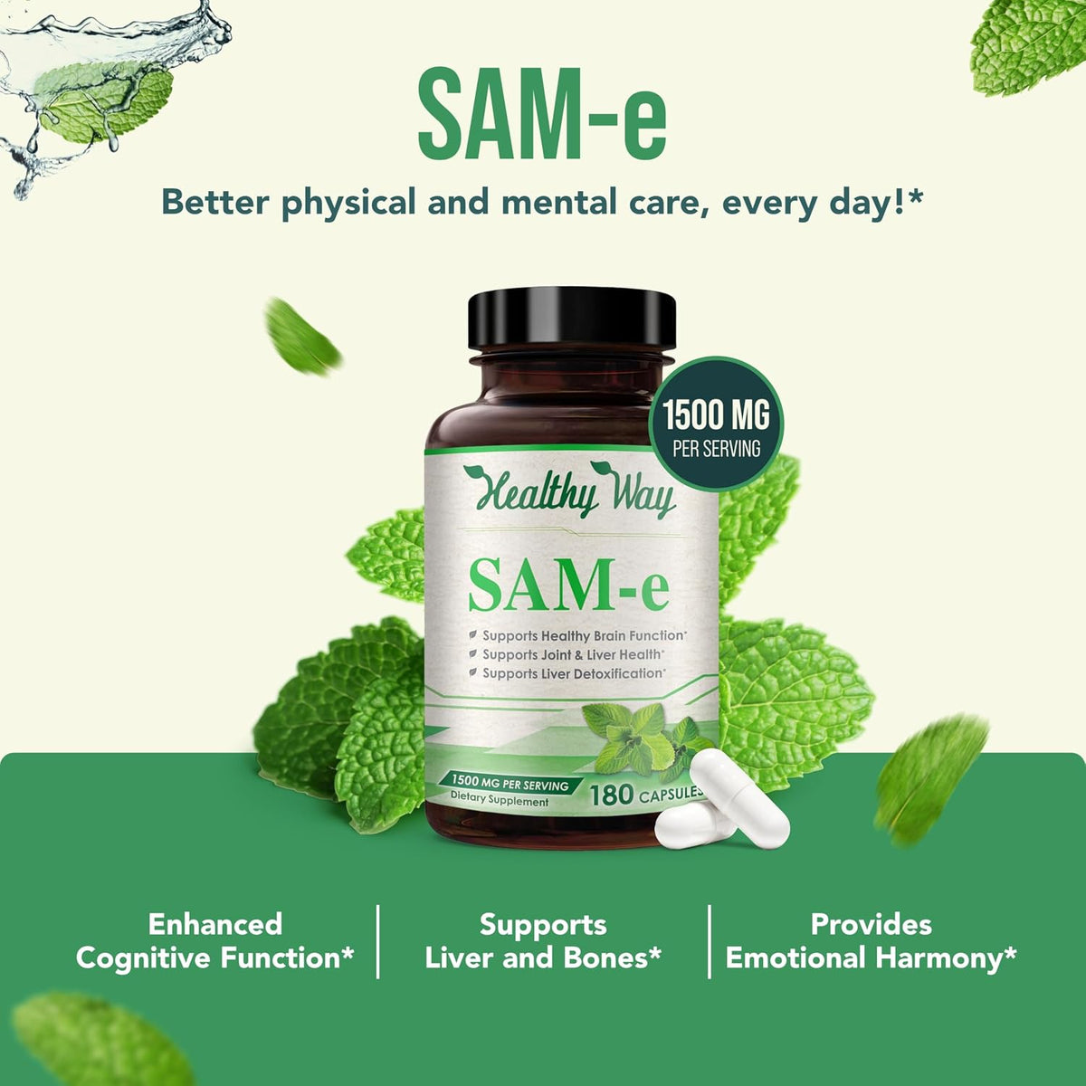HealthyWayRx 1500mg SAM-e Supplement - S-Adenosyl-L-Methionine Capsules for Brain, Liver & Mood Support (60 Servings) - görsel 3