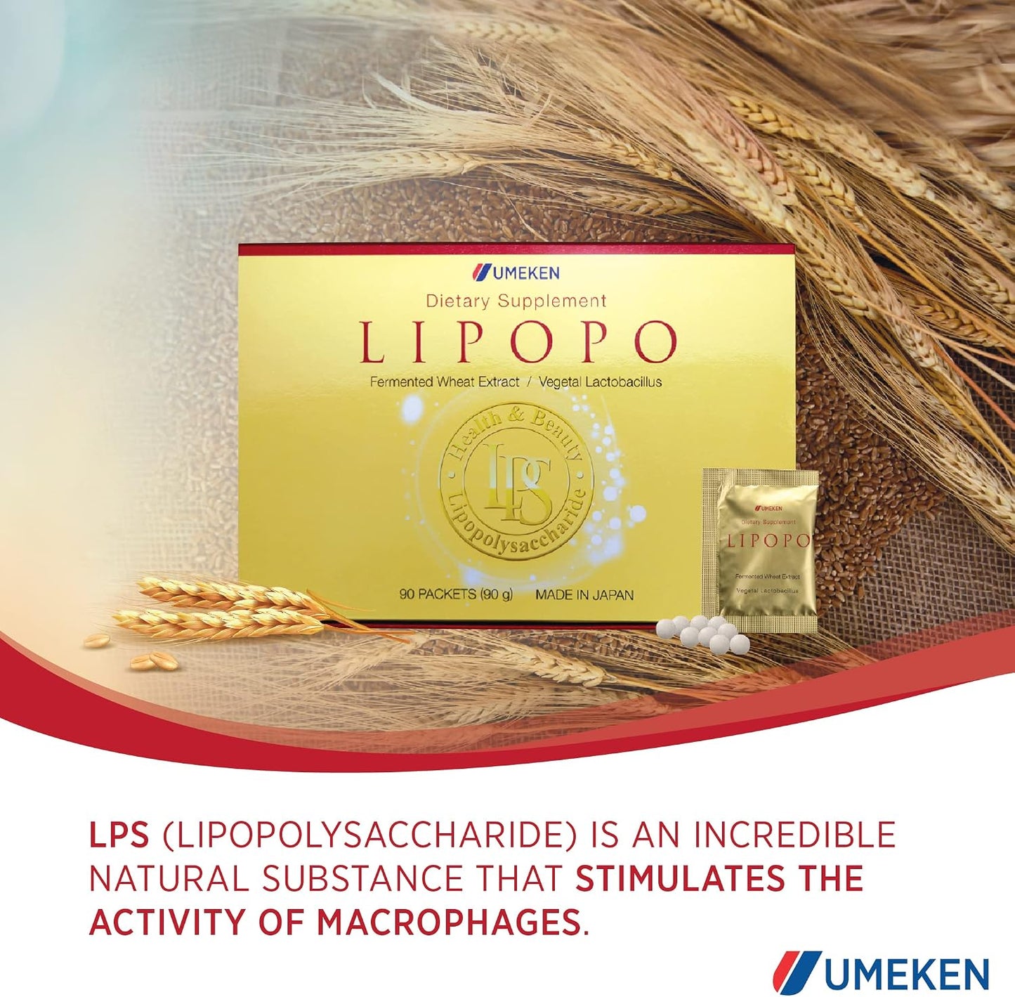 Umeken Lipopo - Lipopolysaccharide, Beta-glucan, Lactic Acid Bacteria & Vitamin C - 90 Packets (3 Month Supply) - görsel 3