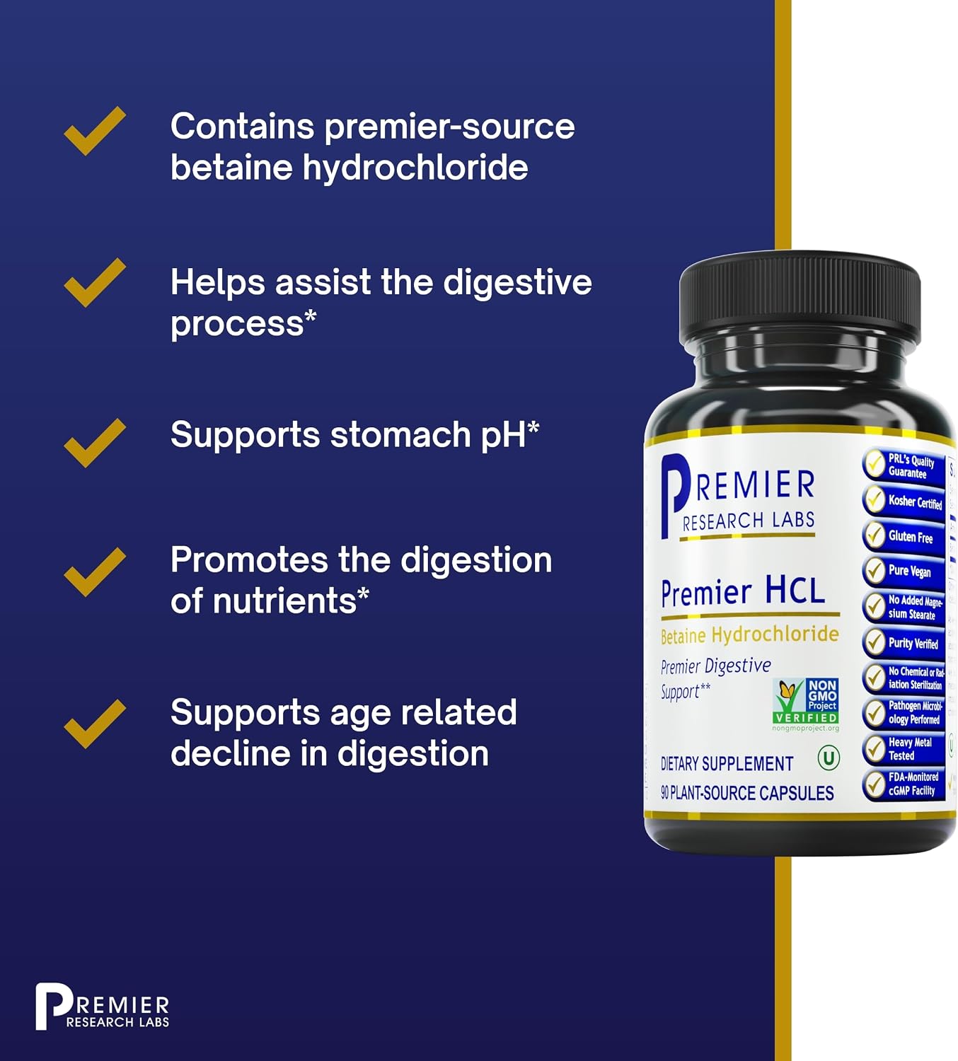 Premier Research Labs Premier HCL - Betaine Hydrochloride Supplement, 90 Vegetarian Capsules - görsel 4