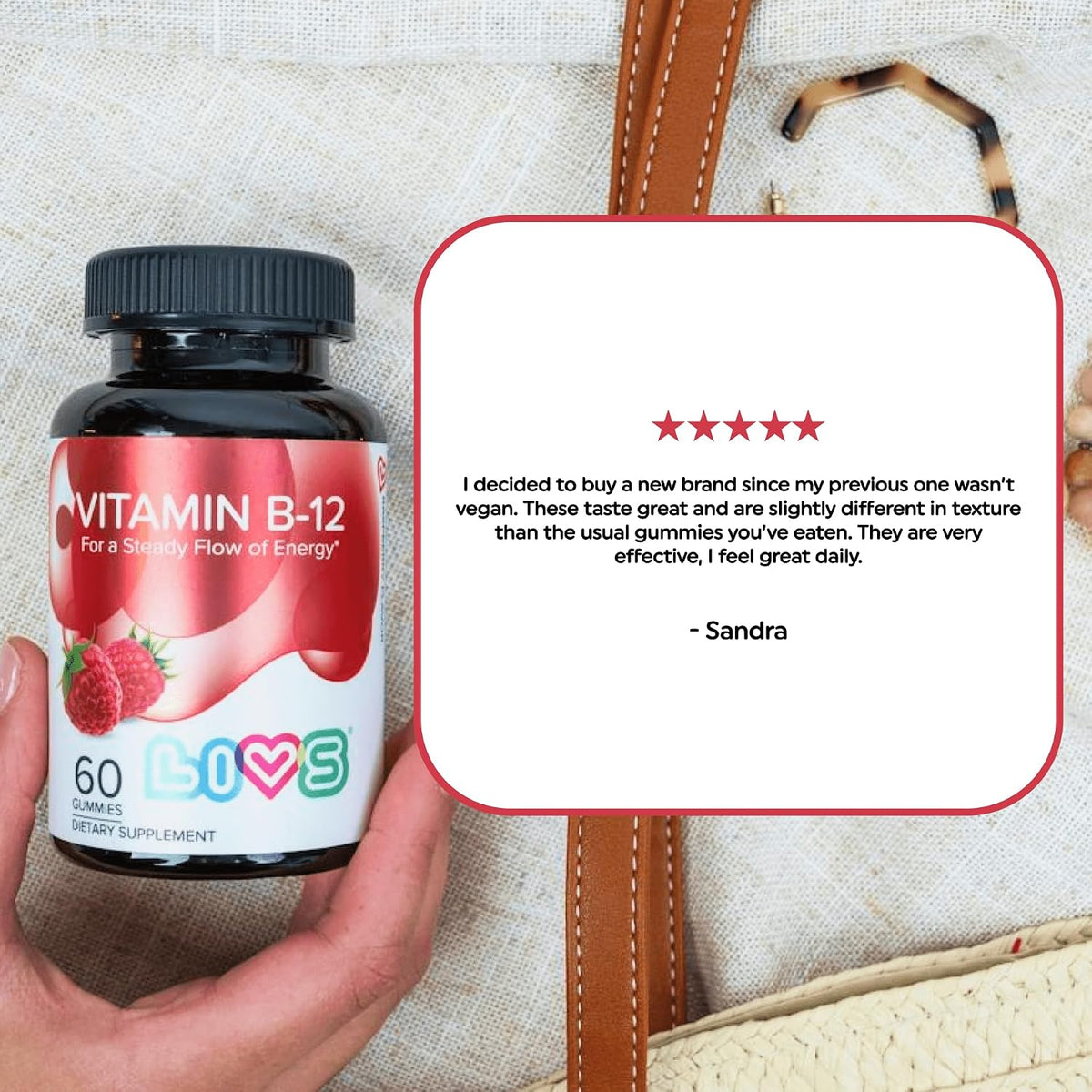 LIVS Vitamin B12 Gummies - Vegan Methylcobalamin 1500mcg - Energy, Metabolism & Nerve Support - Raspberry Flavour - 60 Count - görsel 6