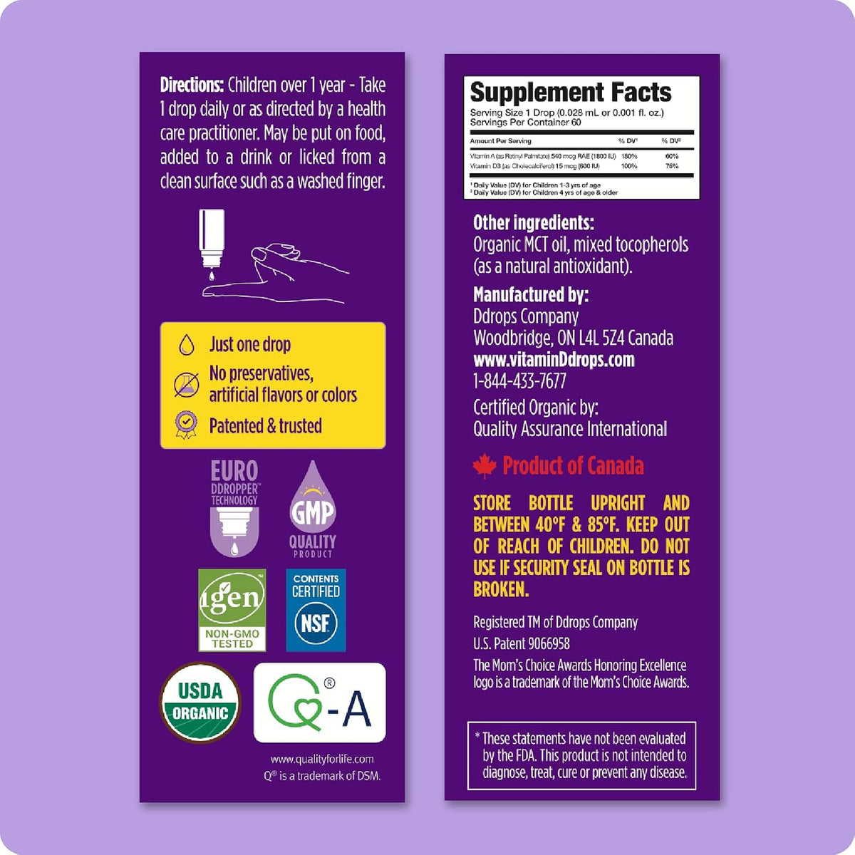 Ddrops® Kids Organic Liquid Vitamins A & D – 60 Drops - görsel 3