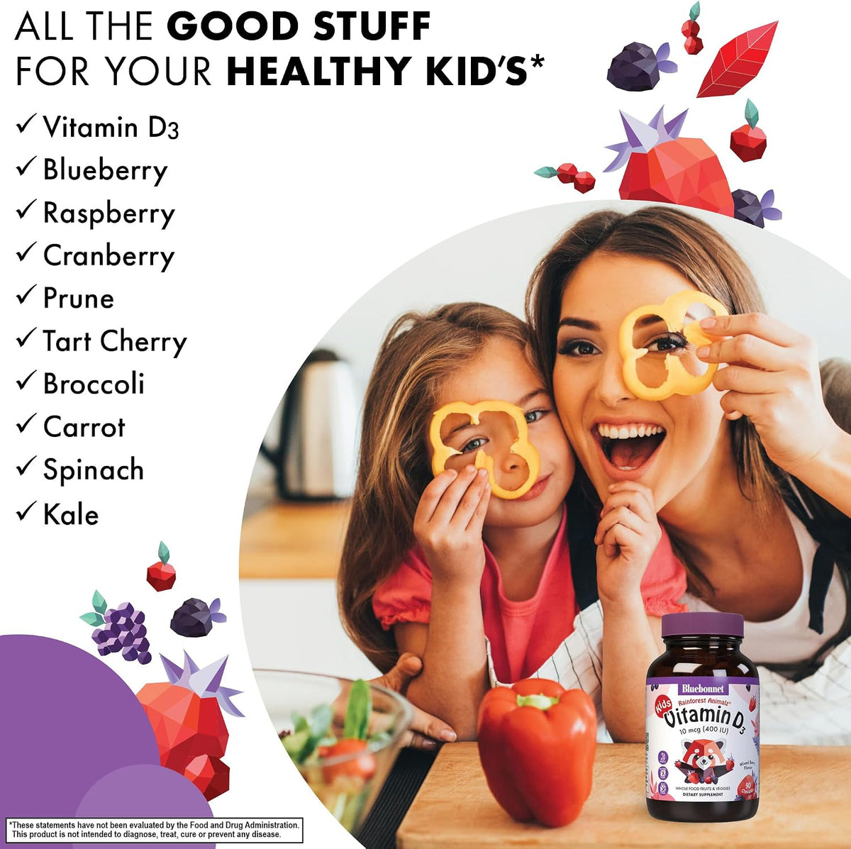 Bluebonnet Nutrition Rainforest Animalz Vitamin D3 400 IU Chewable Tablets, Mixed Berry Flavour, 90 Chewables - görsel 4