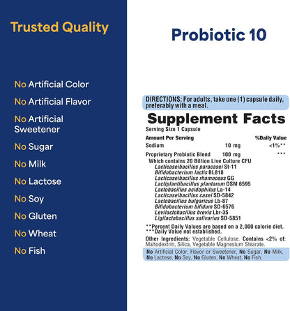 Puritan's Pride Probiotic 10 with Vitamin D, 60 Capsules