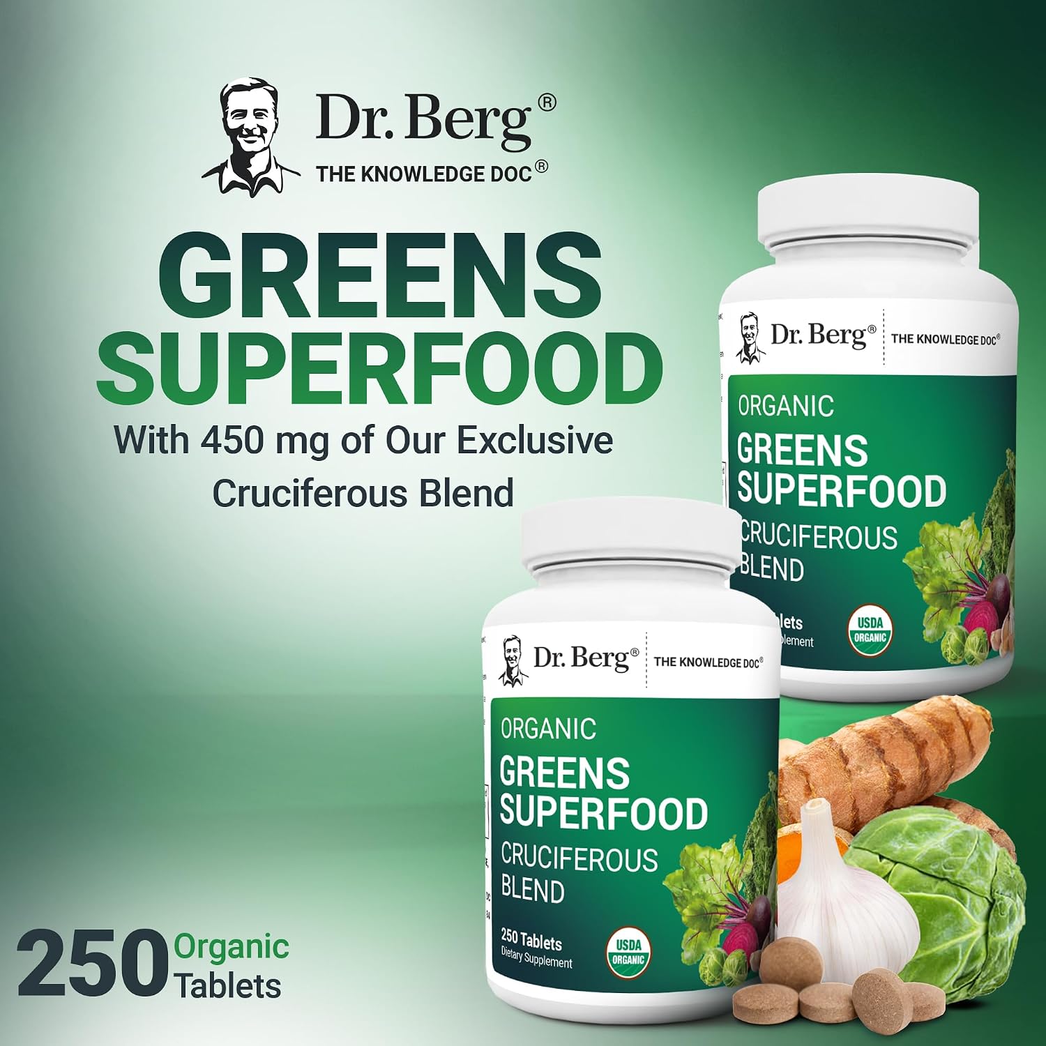 Dr. Berg's Greens Superfood Cruciferous Vegetable Tablets, 250 Tablets - görsel 4