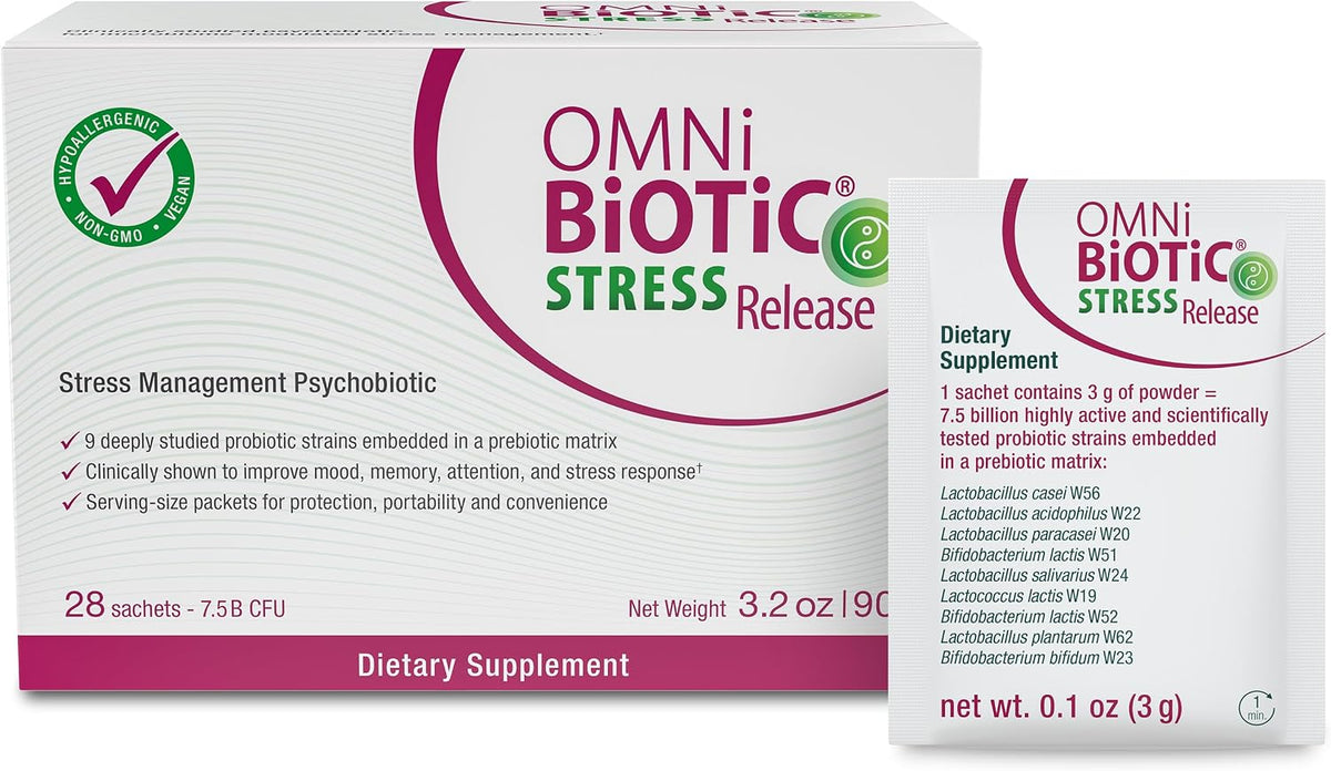 OMNi BiOTiC Stress Release - Clinically Tested Psychobiotic for Stress Management & Gut-Brain Axis Support - 28 Daily Sachets (Vegan, Non-GMO) - görsel 1
