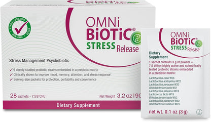 OMNi BiOTiC Stress Release - Clinically Tested Psychobiotic for Stress Management & Gut-Brain Axis Support - 28 Daily Sachets (Vegan, Non-GMO)