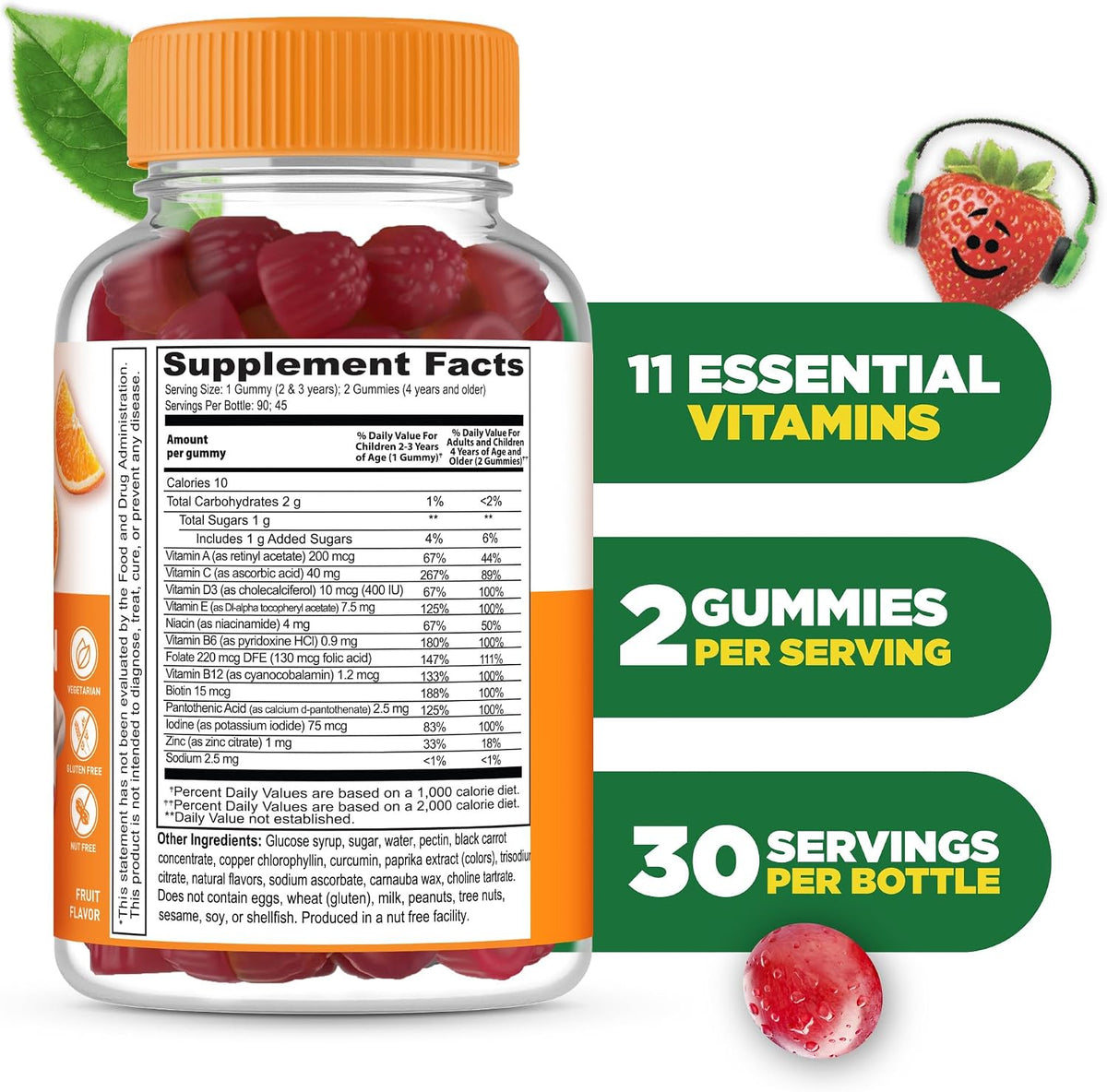 Lifeable Kids Multivitamin Gummies – Delicious Mixed Fruit Flavoured with Vitamins A, C, D, E, B6, B12, Zinc, Biotin, Folic Acid, Iodine, Niacin – 90 Gummies - görsel 2