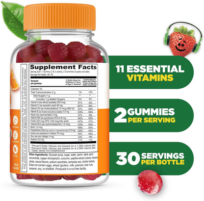 Lifeable Kids Multivitamin Gummies – Delicious Mixed Fruit Flavoured with Vitamins A, C, D, E, B6, B12, Zinc, Biotin, Folic Acid, Iodine, Niacin – 90 Gummies