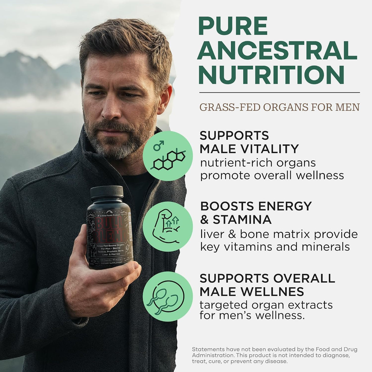 Wild Grass-Fed Beef Organ Supplement for Men - Complete Ancestral Nutrition Complex with Beef Liver, Testicle, Prostate & Bone Matrix - Organ Meat Supplements - 30 Day Programme - görsel 3