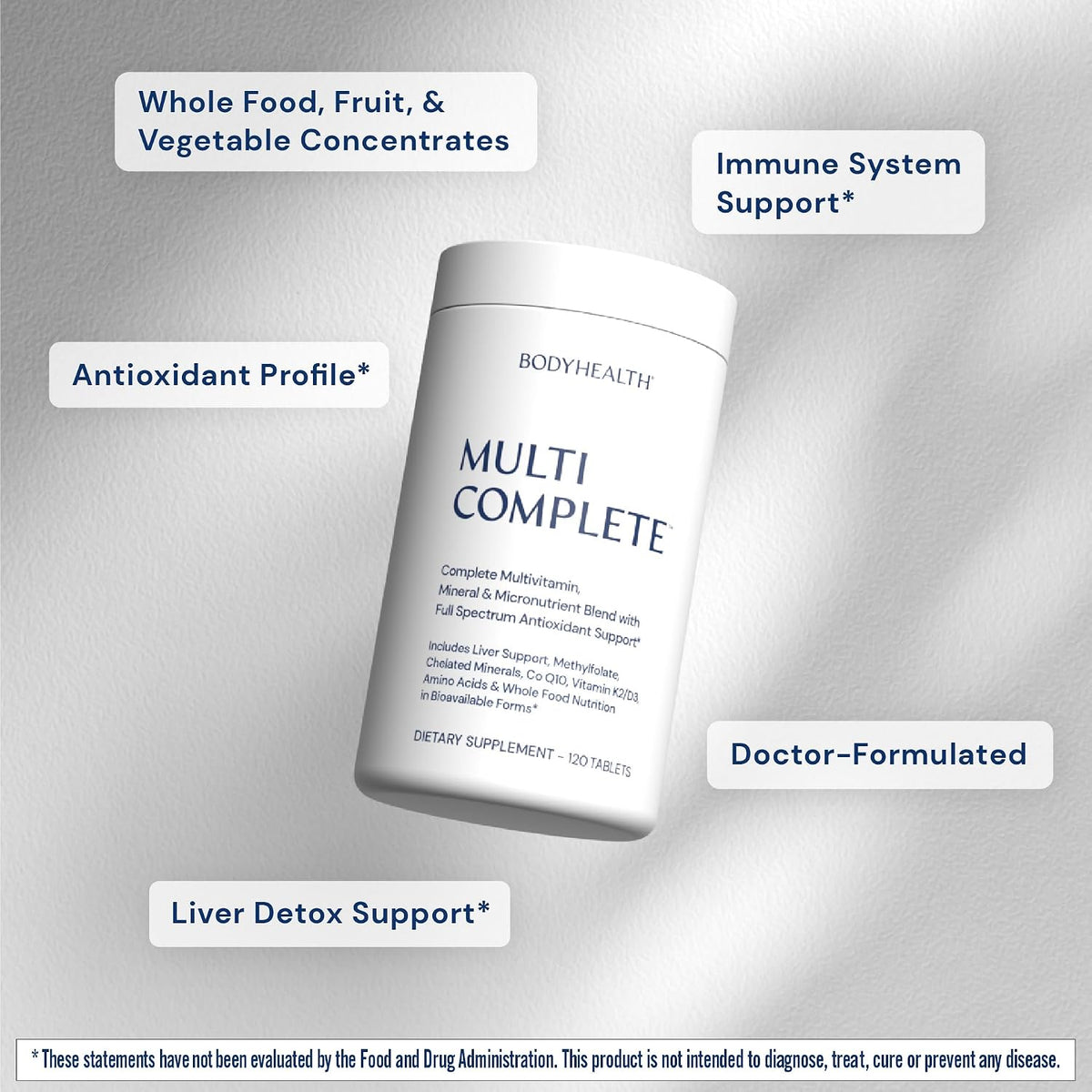 BodyHealth Multi Complete (120 Count) Daily Multivitamin for Men and Women with Whole Foods, Minerals, Antioxidants, Organic Green Food Concentrates, and Liver Detox Extracts, Non-GMO - görsel 5