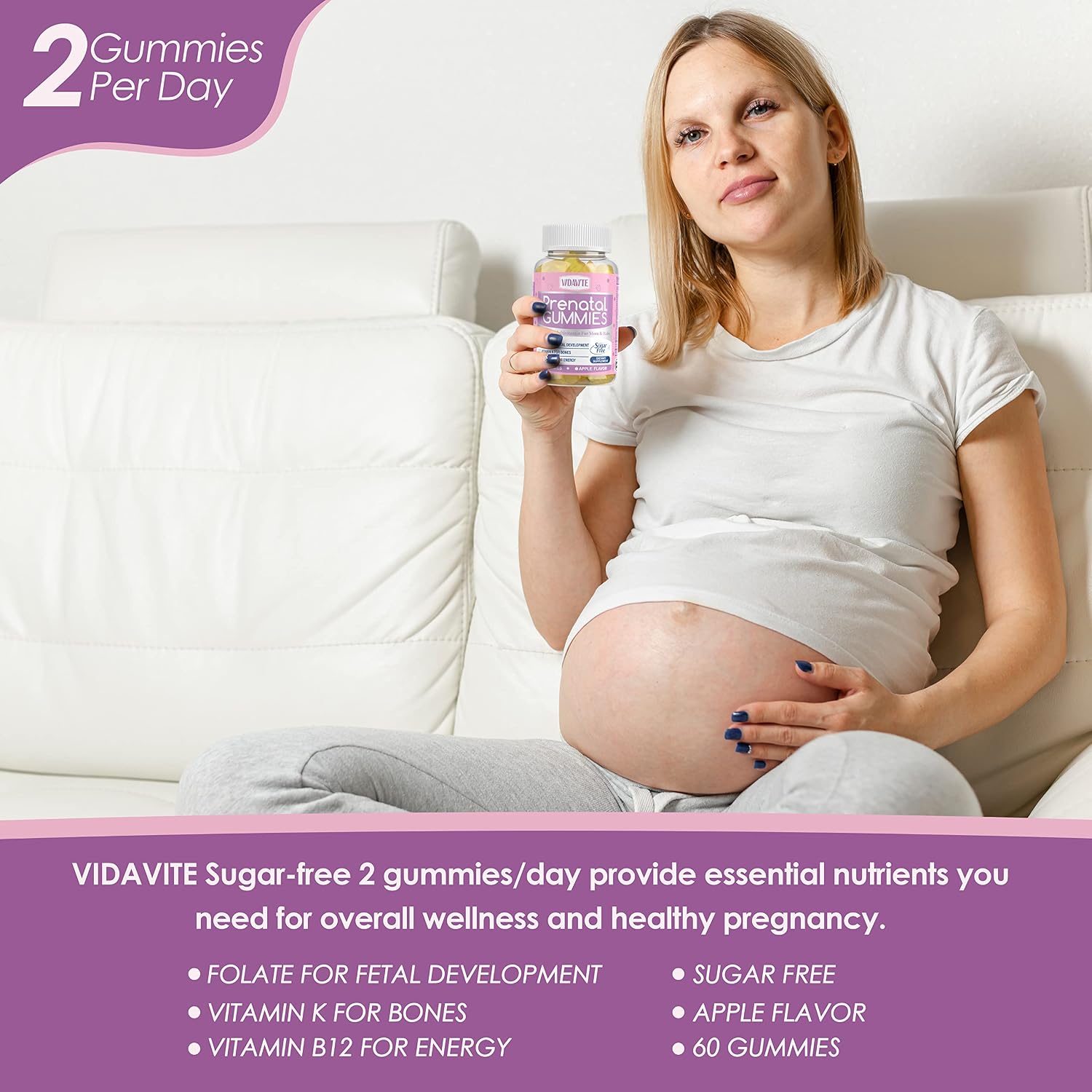 VIDAVITE Sugar Free Prenatal Gummies – 30+ Nutrients for Pregnancy Support - görsel 3