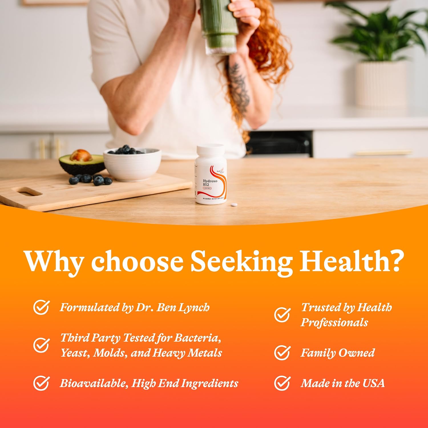 Seeking Health Hydroxo B12 - Vitamin B12 Supplement with Folate for Methylation and Energy Support - 2000 mcg, 60 Lozenges - görsel 6